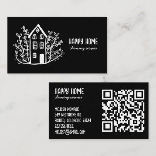 House Cleaning Services Hand Drawn Doodle QR Code Business Card