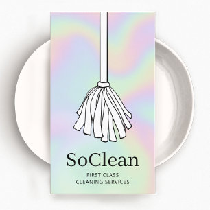 House Cleaning Services Holographic Maid Mop Business Card
