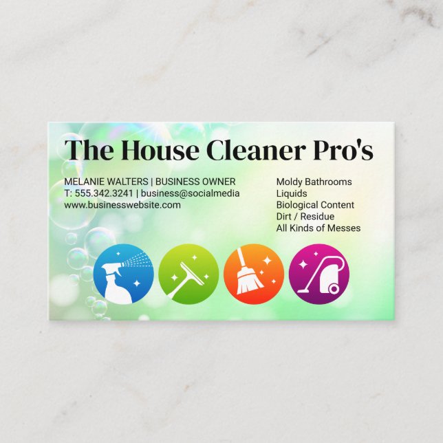 House Cleaning Services Icons Business Card (Front)