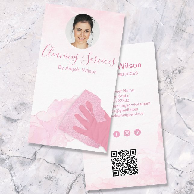 House Cleaning Services Maid Glitter QR Code Face Business Card (Creator Uploaded)
