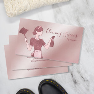 House Cleaning Services Maid Rose Gold Glitter Business Card