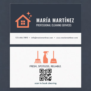 House Cleaning Services Modern Trendy QR Code Business Card