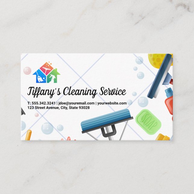 House Cleaning Services | Tools Equipment Business Card (Front)