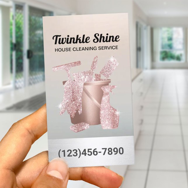 House Cleaning Silver & Rose Gold Housekeeping Business Card (Creator Uploaded)