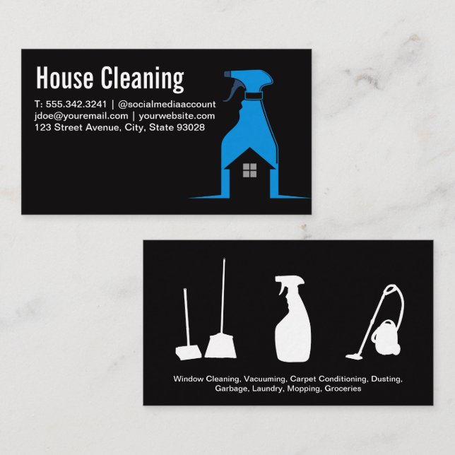 House Cleaning | Spray Bottle Home Logo Business Card (Front/Back)