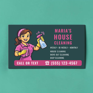 House Cleaning Teal Green Pink Business Card