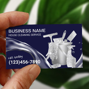 House Cleaning Water Flow Housekeeping Navy Business Card