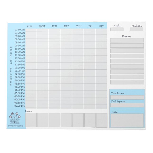 House Cleaning Weekly Planner | Expense Tracker Notepad (Front)