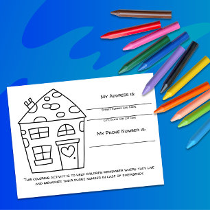 House Colour Emergency Info for Kids Activity Card