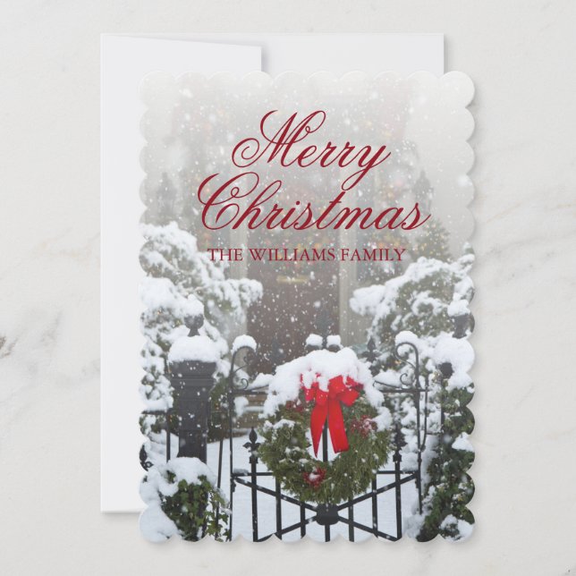 House Door with Christmas Wreath and Holiday Snow (Front)