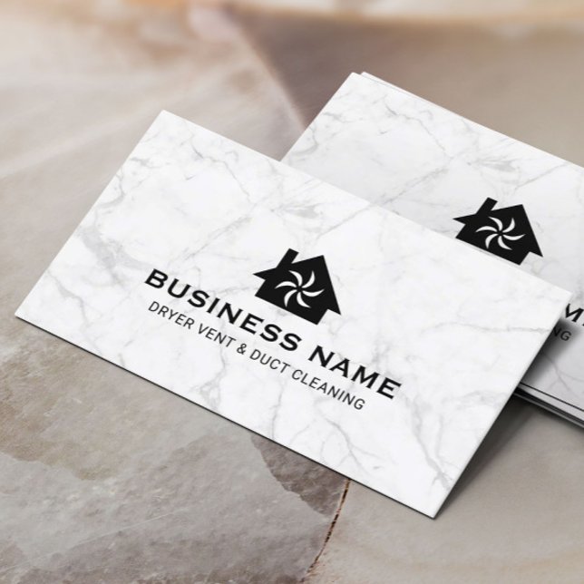 House & Fan Logo Dryer Vent & Duct Cleaning Marble Business Card (Creator Uploaded)