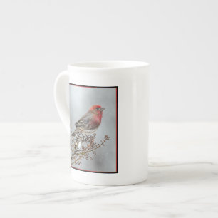 House Finch in Snow - Original Photograph Bone China Mug