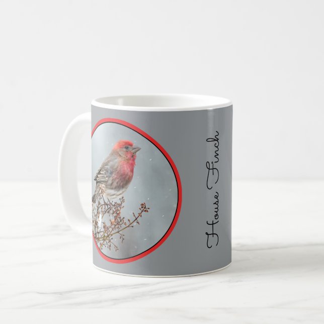 House Finch in Snow - Original Photograph Coffee Mug (Front Left)
