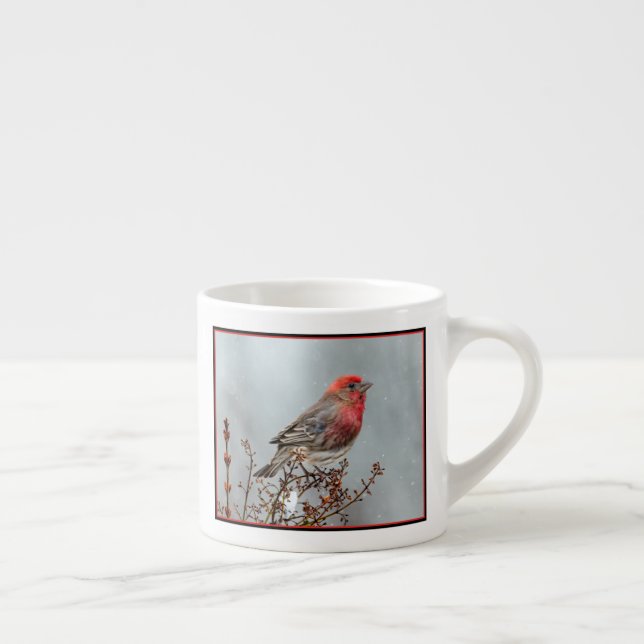 House Finch in Snow - Original Photograph Espresso Cup (Right)