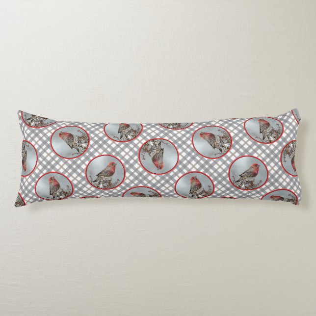 House Finch in Winter Snow Original Photograph Body Cushion (Front)
