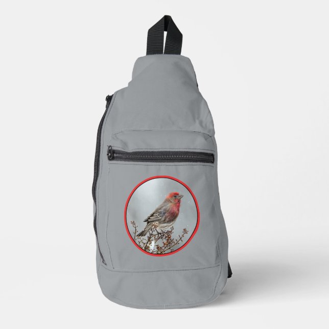 House Finch in Winter Snow Original Photograph Sling Bag (Front)