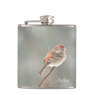 House Finch on a Branch Hip Flask
