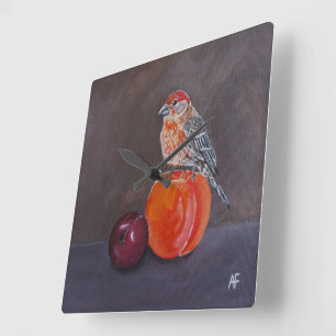 House Finch’s Midday Rest Painting by Alfred Fox Square Wall Clock