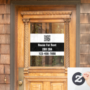 House For Rent Black White Number Bed Bath QR Code Window Cling