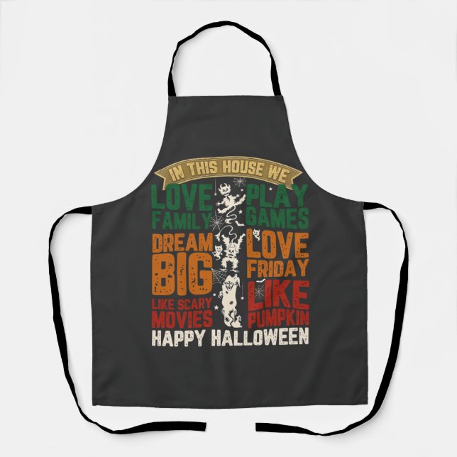 House Happy Halloween Monsters Spiderwebs Apron (Front)