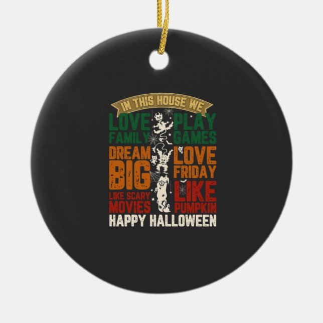 House Happy Halloween Monsters Spiderwebs Ceramic Tree Decoration (Front)
