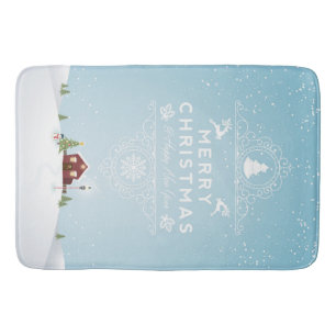 House in Snow, Merry Christmas Bath Mat