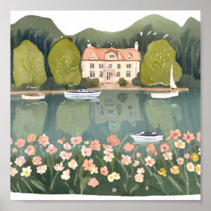 House in the Mountains by the Lake Poster
