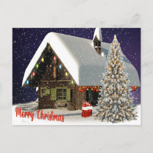 House In The Snow Christmas Postcard
