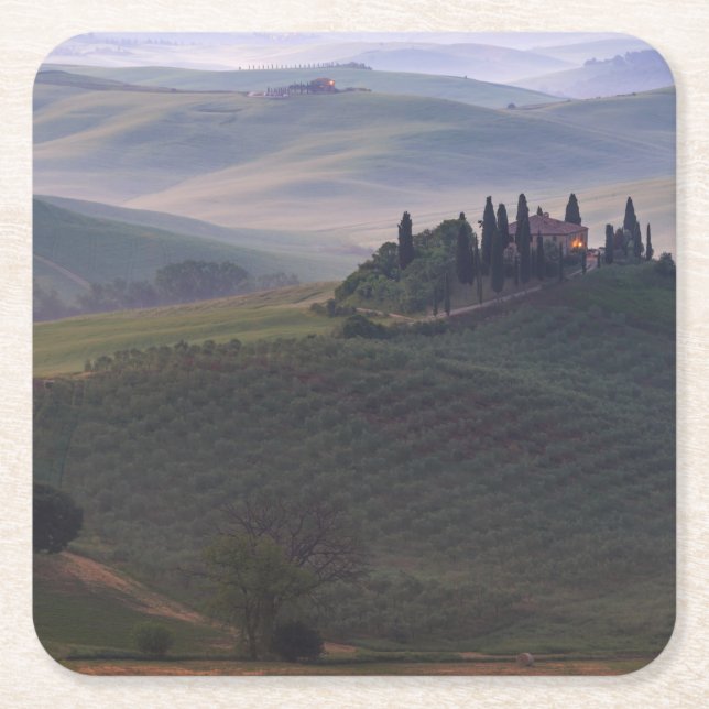 House in Tuscany in the morning fog coaster (Front)