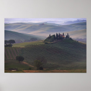 House in Tuscany in the morning fog poster