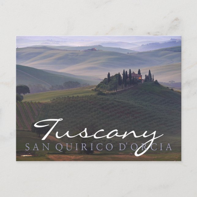 House in Tuscany in the morning fog text postcard (Front)