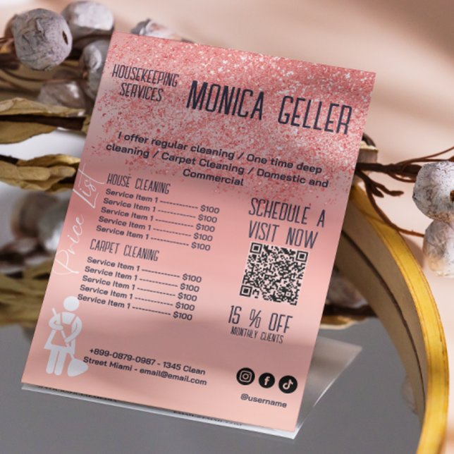 House Keeping Maid Price Rose Gold Blush Qr Code Flyer (House Keeping Maid Price Rose Gold Blush Qr Code Flyer)