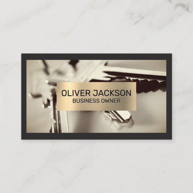 House Keys | Gold Metallic Frame Business Card (Front)