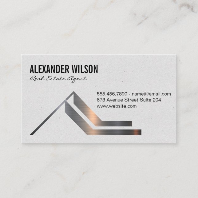 House Keys | Real Estate Metallic Brushed Logo Business Card (Back)