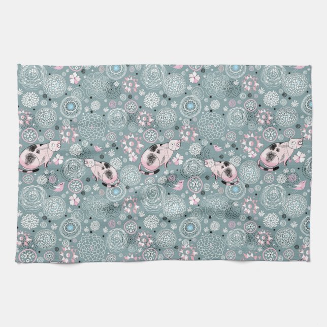 House Kitty Pattern Tea Towel (Horizontal)