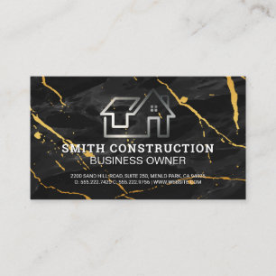 House Logo   Black Marble Gold Background Business Card