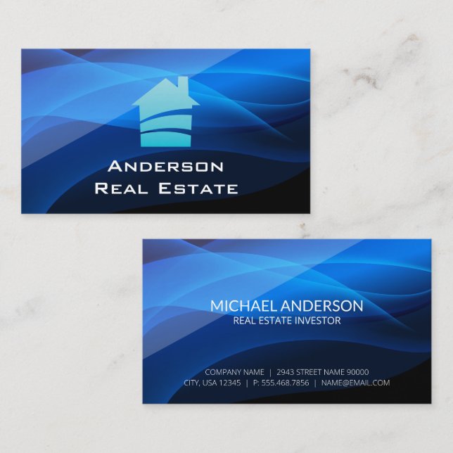 House Logo | Blue Abstract Background Business Card (Front/Back)