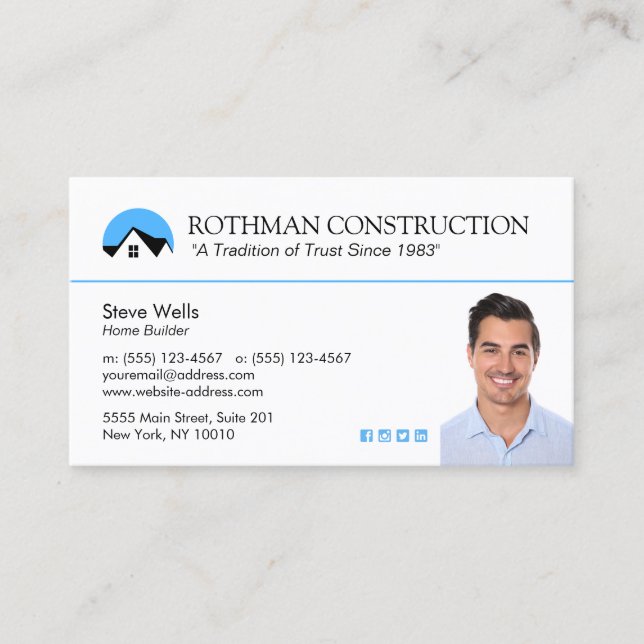 House Logo Construction Add Photo Business Card (Front)