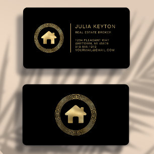 House Logo Gold Premium Black Real Estate Business Card