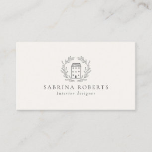 House logo, interior designer, milk white business card