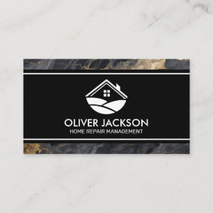 House Logo   Marble Dark Grey Gold Business Card