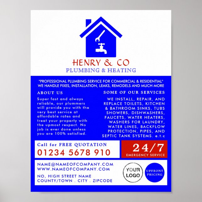 House Logo, Plumber, Plumbing Advertising Poster (Front)