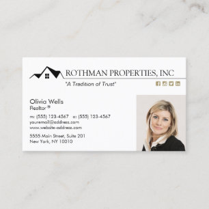 House Logo Real Estate Agent  Add Photo Business Business Card