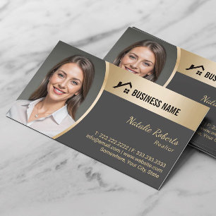 House Logo Real Estate Agent Gold Realtor Photo Business Card
