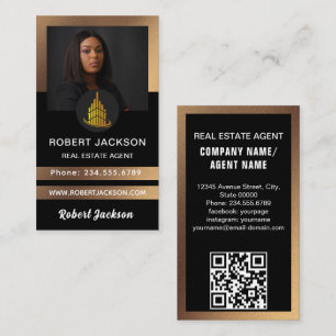 House Logo Real Estate Black & Gold Realtor Photo  Business Card