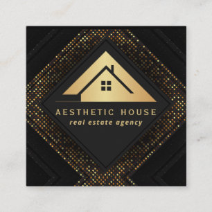 House Logo Real Estate Black & Gold Realtor Square Business Card