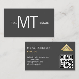 House Logo Real Estate Grey & Gold Realtor QR Code Business Card