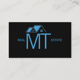 House Logo Real Estate Navy & Black Realtor Photo Business Card