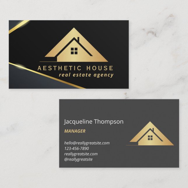 House Logo Real Estate Navy & Gold Realtor  Business Card (Front/Back)