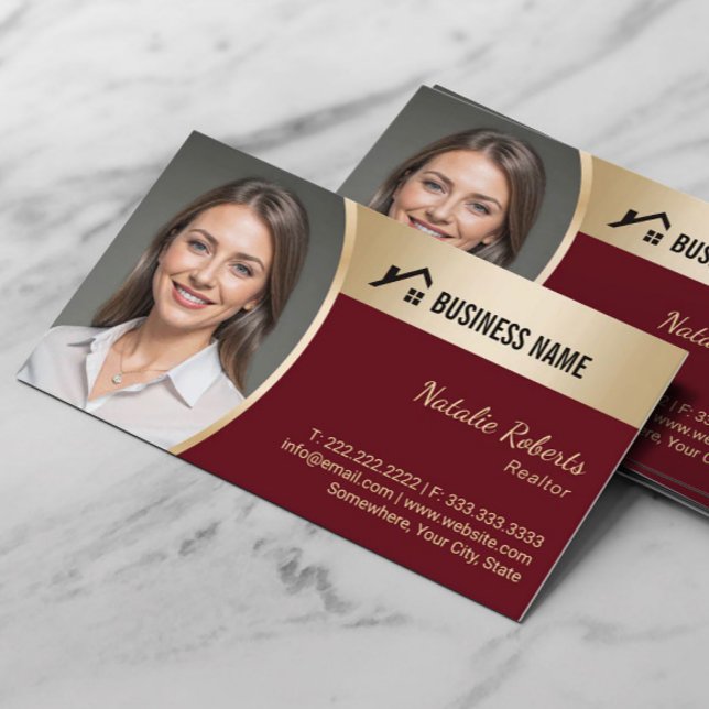 House Logo Real Estate Red & Gold Realtor Photo Business Card (Creator Uploaded)